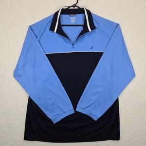 Nautica Men's XXL TTG Blue Black Colorblock Performance Polo Shirt 1/4 Zip L/S